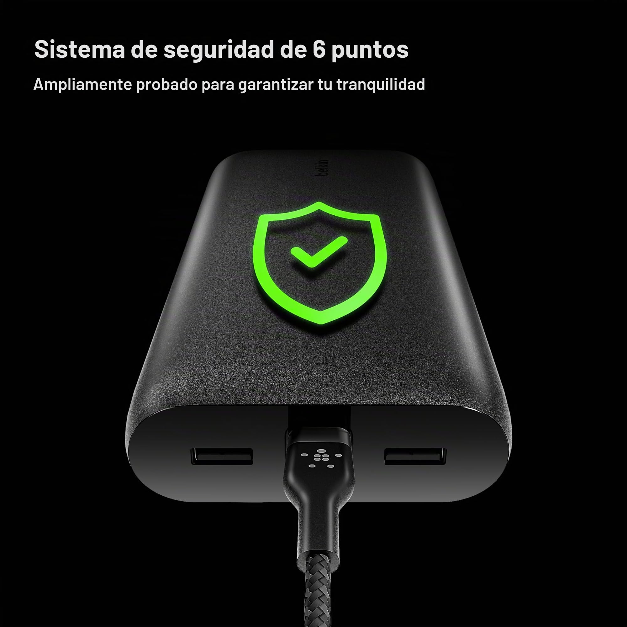 Belkin BoostCharge Batería Externa 26000 mAh Carga Rápida USB - Negro | Power Bank de 26000 mAh, 2 Puertos USB-C y 2 USB-A, 32 W, Con Plástico Reciclado y Autorizada como Equipaje de Mano