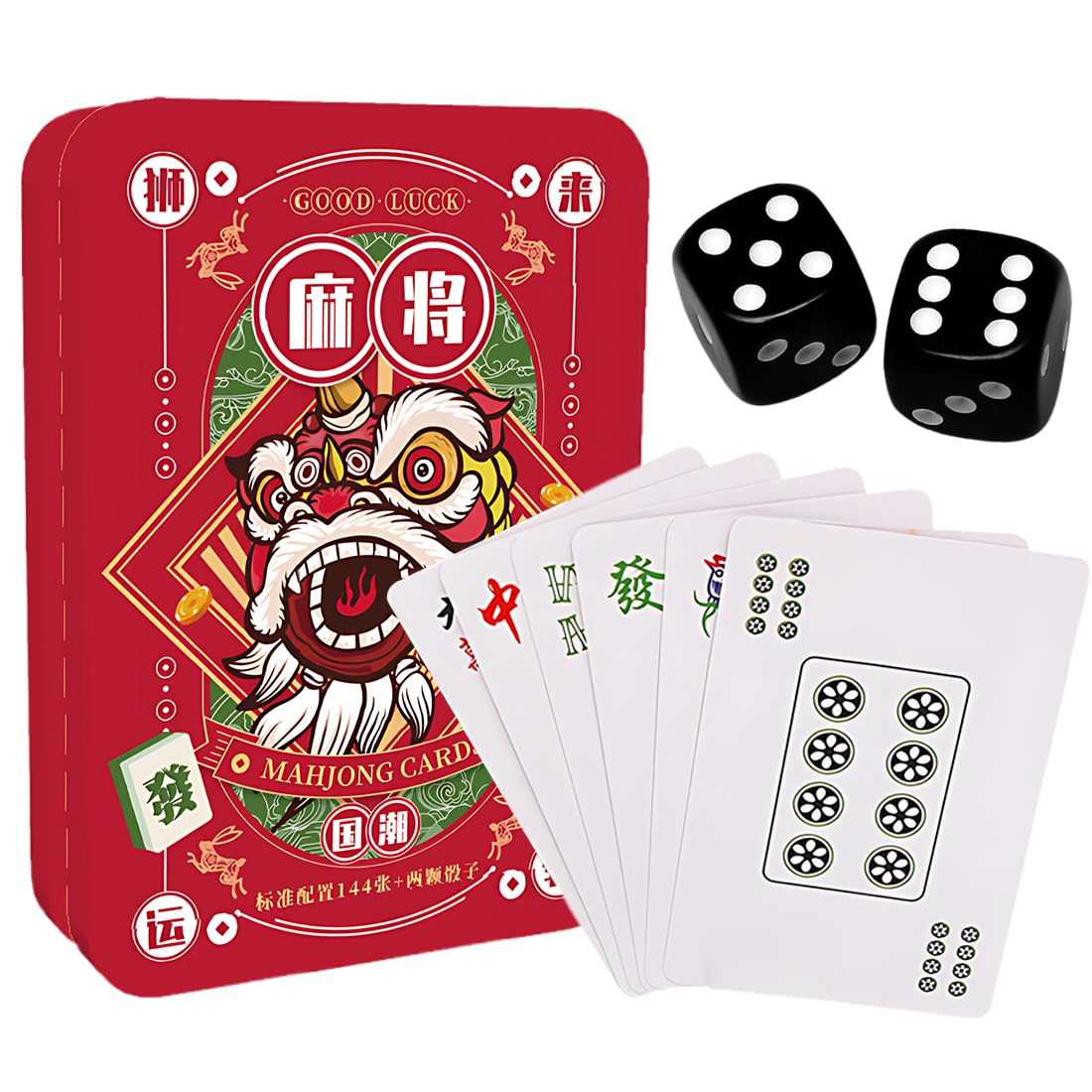 WUSJCOF Mini Mahjong Portatile Tradizionale Cinese, Carte da Gioco in PVC Impermeabili con 144 Pezzi e Dadi, Giochi di Famiglia e Amici per Viaggi e Party