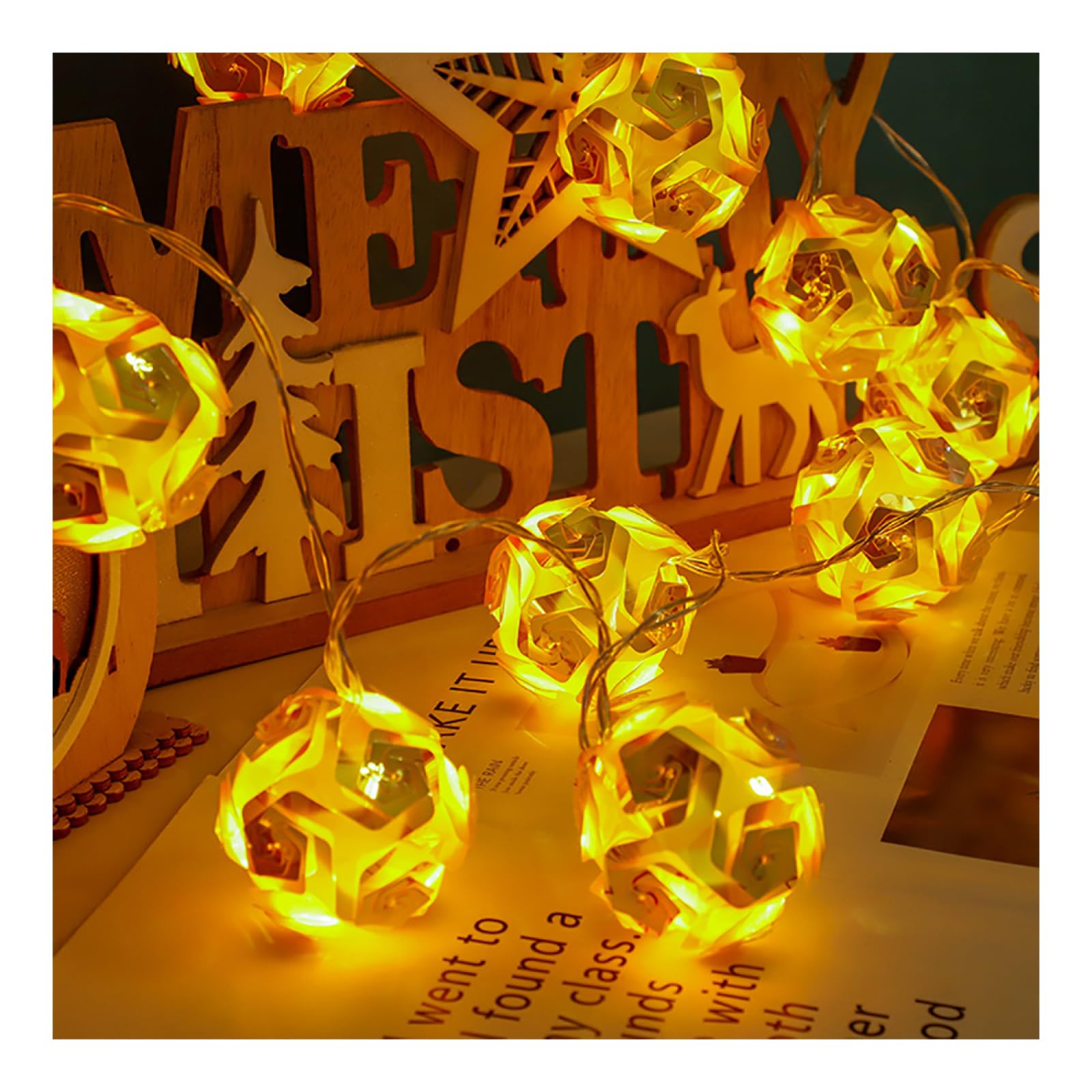 CAKERS LED Roses Globe String Lights|Creative Decor Silver Wire Fairy String Light|Ambient Light for Party Christmas Bedroom Patio,Yellow,3m(9.8ft)-20LED-USB
