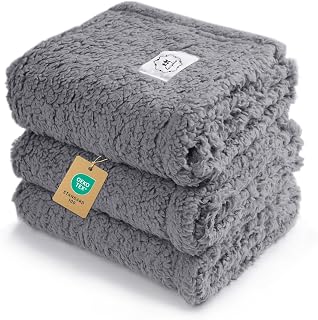 Luciphia 3-Pack Soft Sherpa Fleece Pet Blankets for Dogs Cats - Small Grey 23x16" Fluffy Calming Throws