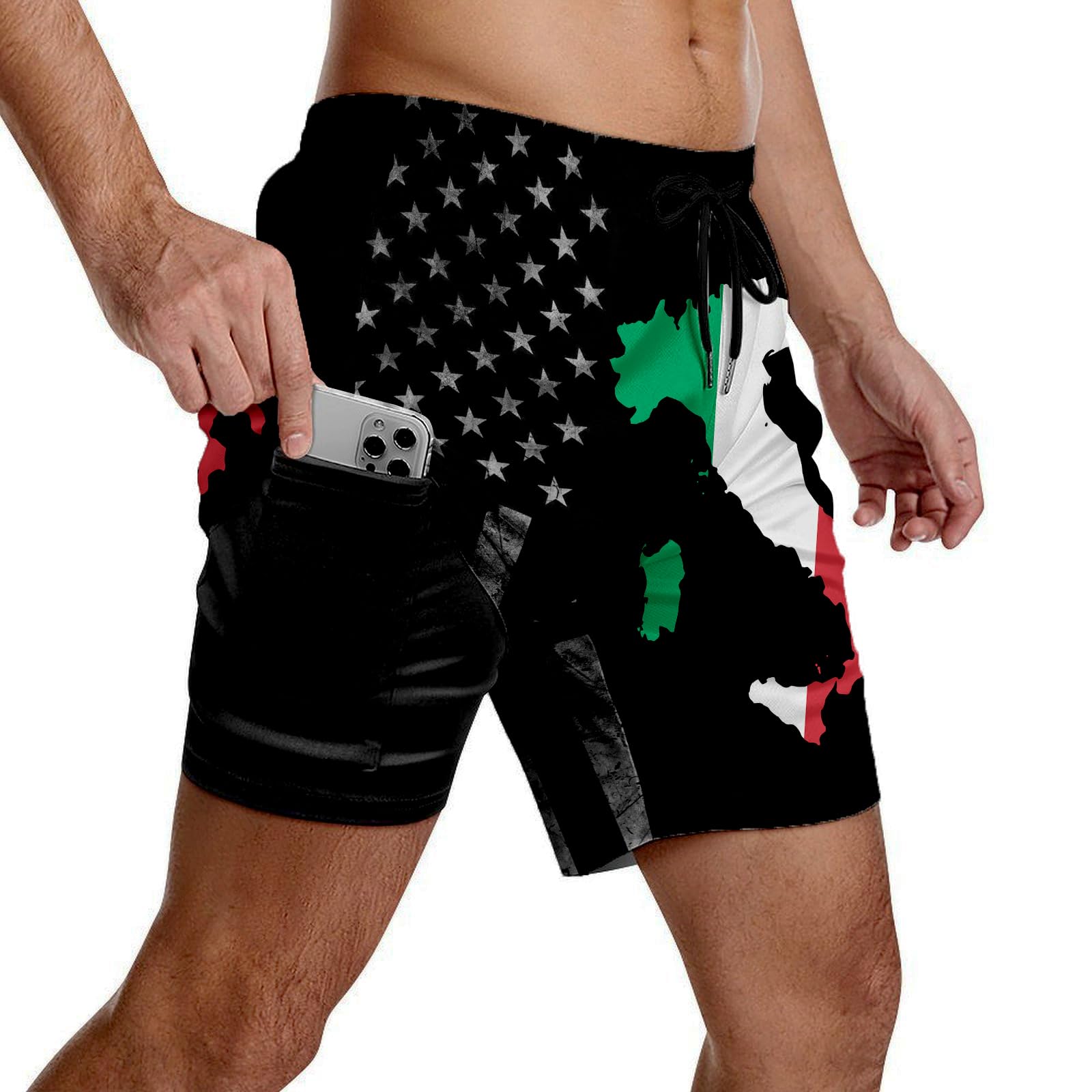 Sekibraunk Mens Swim Trunks with Compression Liner 9 Inch Inseam Quick Dry Board Shorts