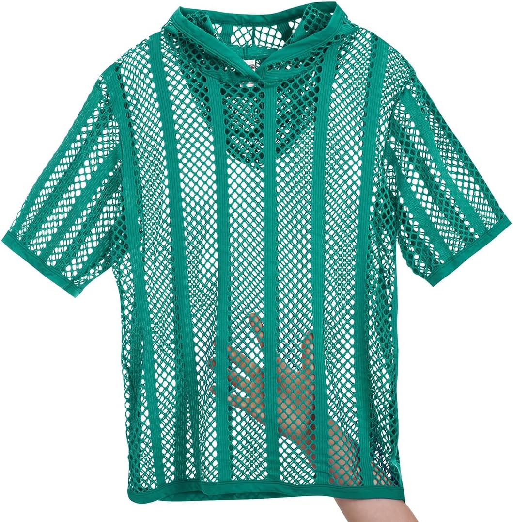 Mens Fishnet Shirt Hoodies See Through Mesh Short Sleeve T-Shirt Sheer Muscle Top - Image 3