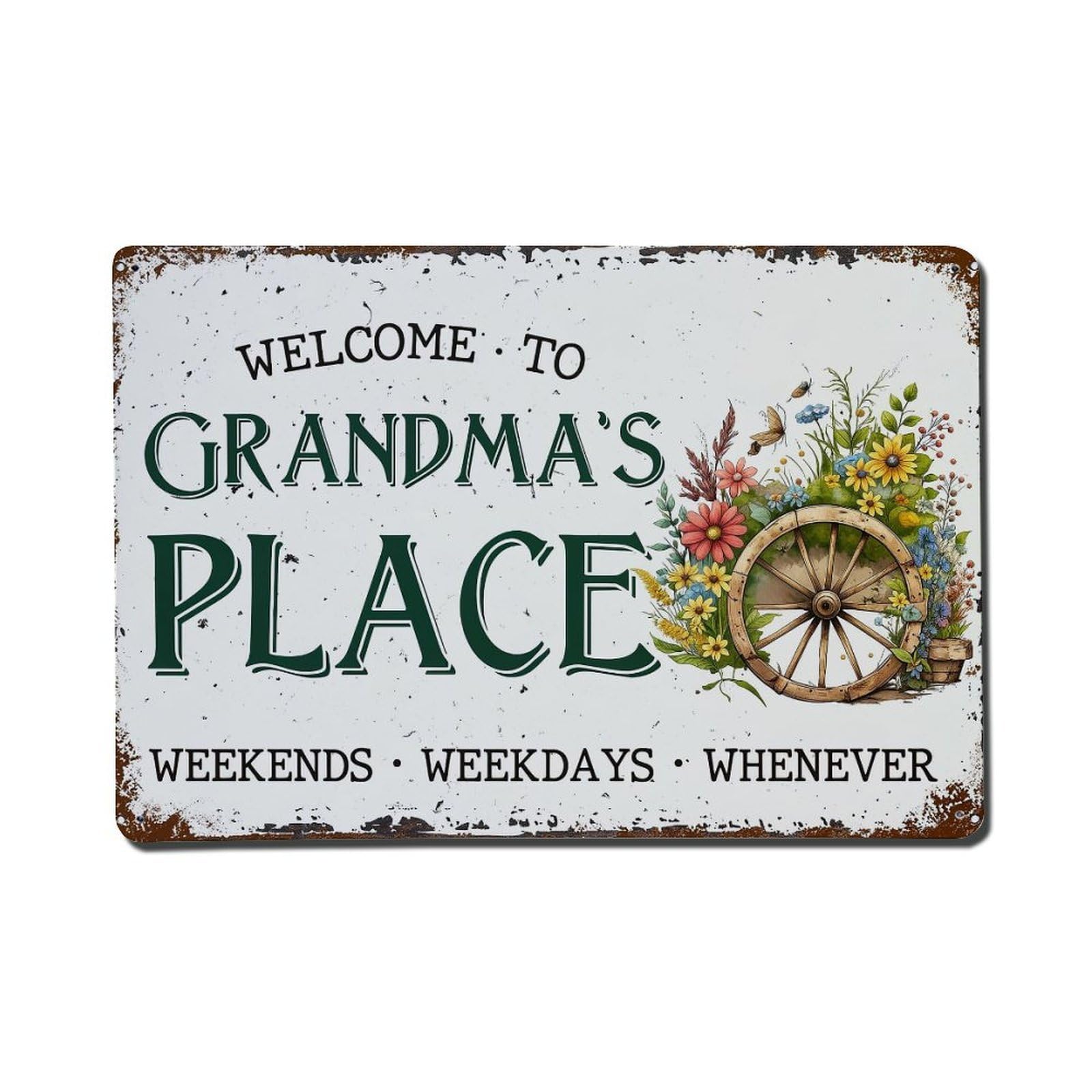 Rustic Floral Wheel Sign Pattern Vintage Tin Sign Retro Metal Wall Decor Metal Poster, Home Bar Garage Farmhouse Cafe Wall Art Decoration 8x12Inches