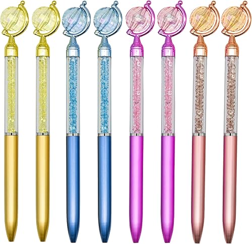 12 bolígrafos de globo  Bolígrafos Earth con arenas movedizas de cristal, bolígrafos retráctiles en forma de telurión para la escuela, oficina,