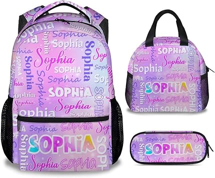 UNIKITTY Personalized Backpack with Lunch Box - Custom Backpack for Girls - Custom Kids Bookbag Set for School - 17 Inch Childrens School Bag for Primary Elementary