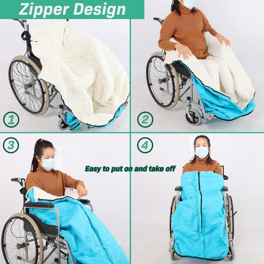 Manta impermeable para silla de ruedas para adultos, ligera, con cremallera, para personas mayores, forro polar de invierno, manta cálida para la parte inferior del cuerpo, funda para pies a prueba de