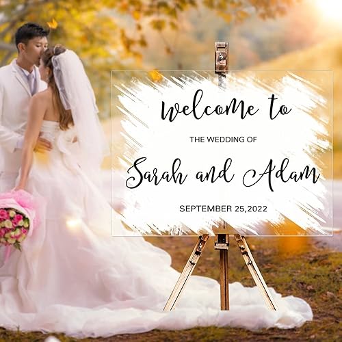 Miniatura 3 de Welcome to Our Happily Ever After Custom Wedding Welcome Sign Painted Back White Wedding Welcome Sign Classic Acrylic Wedding Entrance Sign Welcome