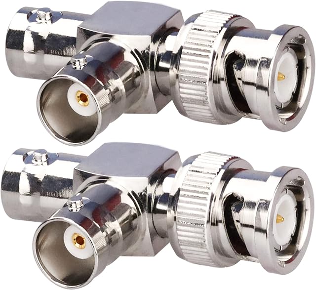 TUOLNK BNC Male to Dual BNC Female Plug T-Shape Triple Tee Connector 3 Way Coax Splitter Adapter for Security Systems/Coaxial Cable/Wireless Devices Pack of 2
