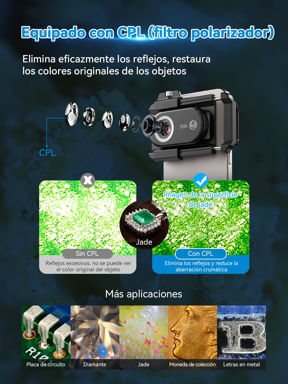 APEXEL Microscopio 200X para teléfono portátil, Explora el Mundo microscópico con el microscopio para Smartphone