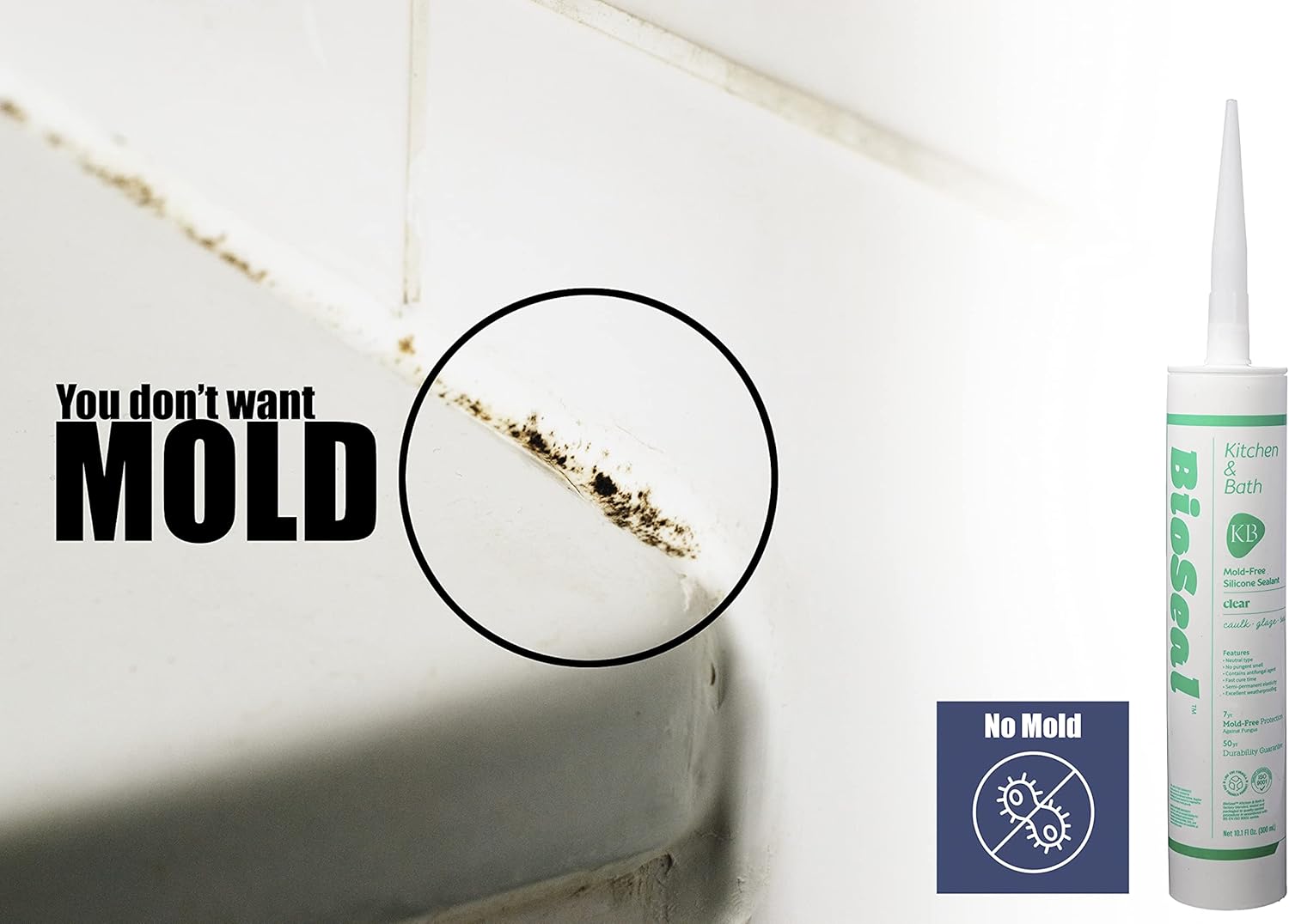 Translucent BioSeal 100% Silicone Sealant Caulk Kitchen and Bath Grade, Waterproof and No Odor No Color Change 10.1 Ounce Cartridge -Translucent 25 Set