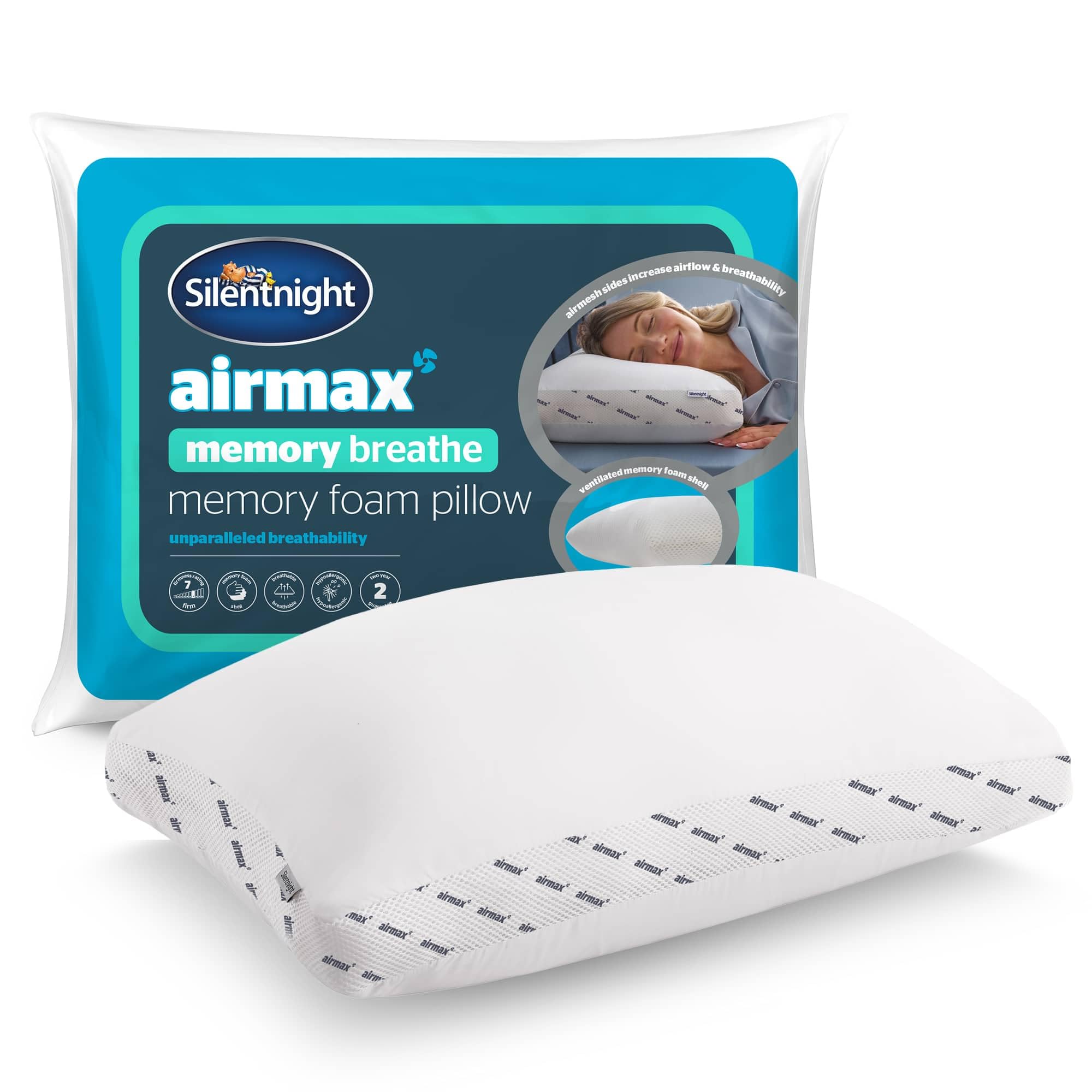 Silentnight White Airmax Breathe Pillow - Memory Foam Shell Prevent Overheating - Breathable Mesh Sides For Enhanced Airflow - Medium Support Sink-In Comfort - Hypoallergenic