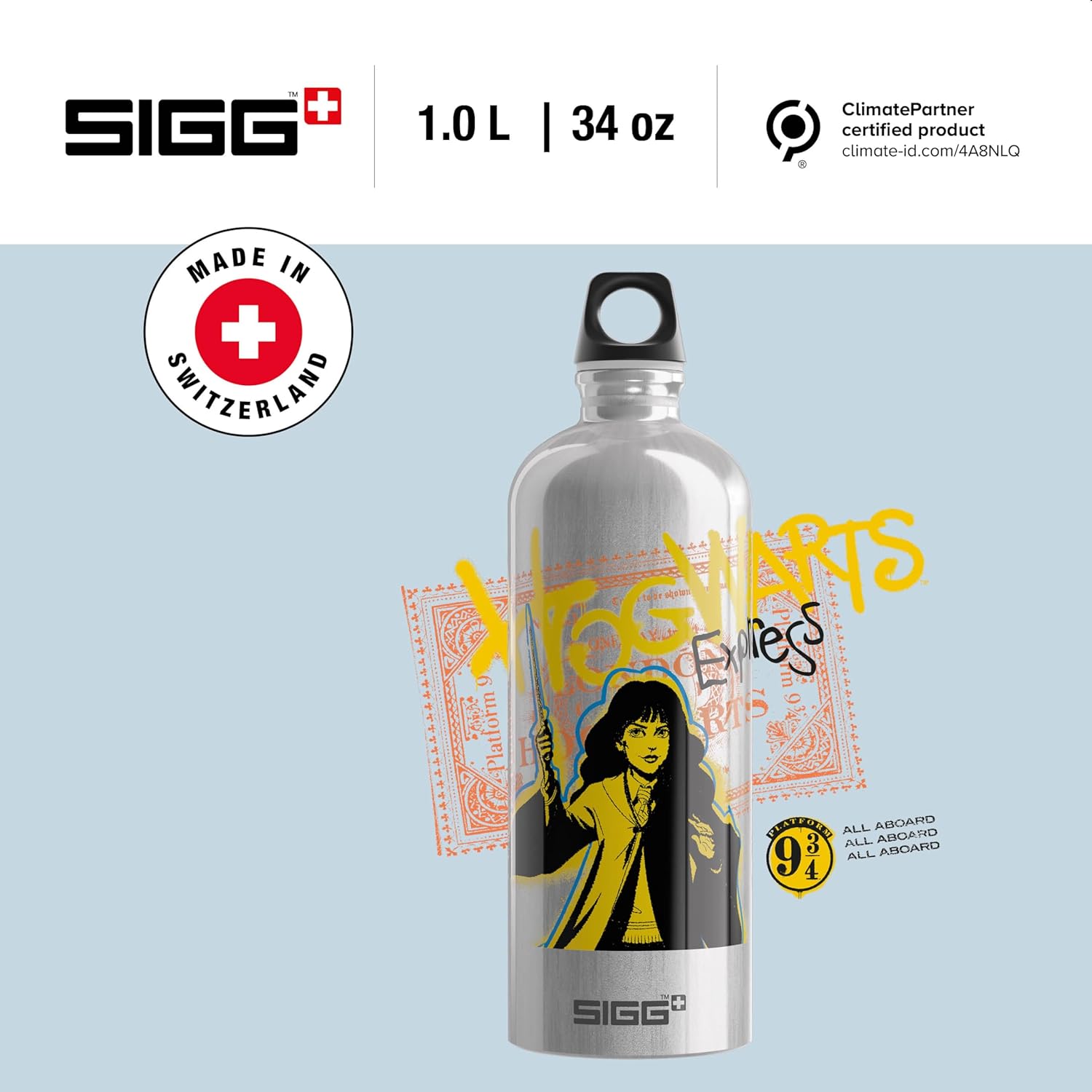 Sigg - Aluminium Water Bottle - Traveller Hogwarts Express - Climate Neutral Certified - Suitable For Carbonated Beverages - Leakproof - Lightweight - BPA Free - Grey - 1L