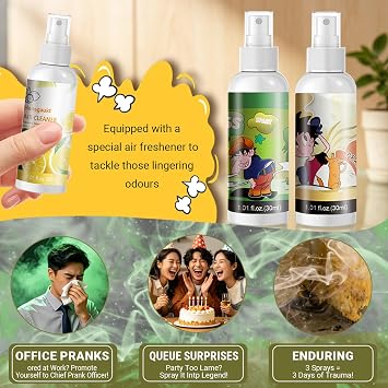 Extra Strong Fart Spray Joke, Poop Stink Spray for Prankster, 3 pack, 30ml | Poop Fart Spray, Skunk Stink Spray, Lemon-Scented Spray for Pranks Halloween, Christmas, School, Office, Lifts