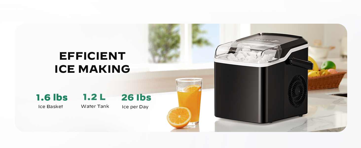 Image of Silonn Countertop Ice Maker, 9 Cubes Ready in 6 Mins, 26lbs in 24Hrs, Portable Ice Machine with Self-Cleaning, 2 Sizes of Bullet Ice for Home /Kitchen /Party /RV, Black