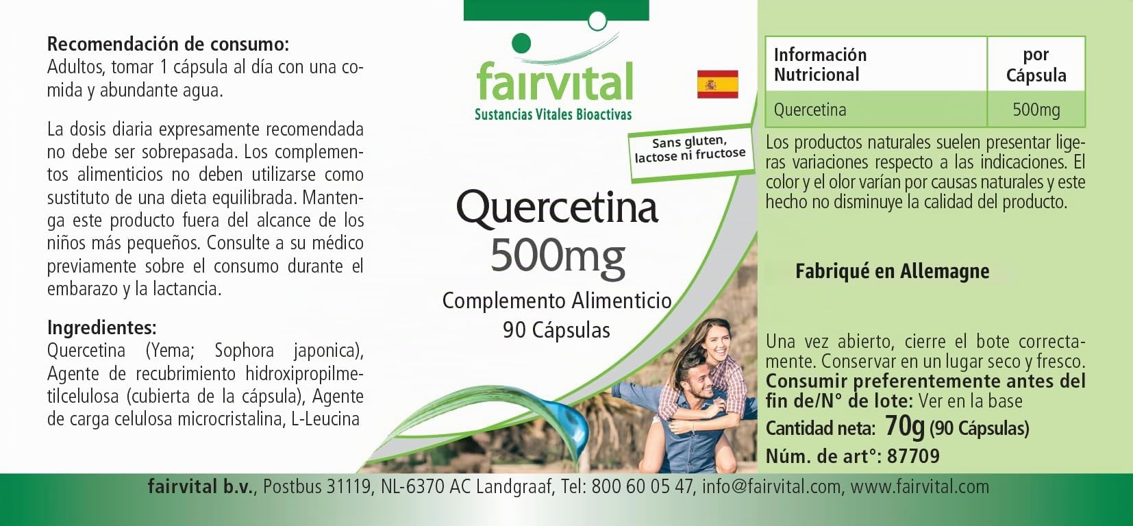 fairvital Quercétine 500mg, 90 gélules, HAUTE DOSÉE, VÉGÉTALIENNE, antioxydant