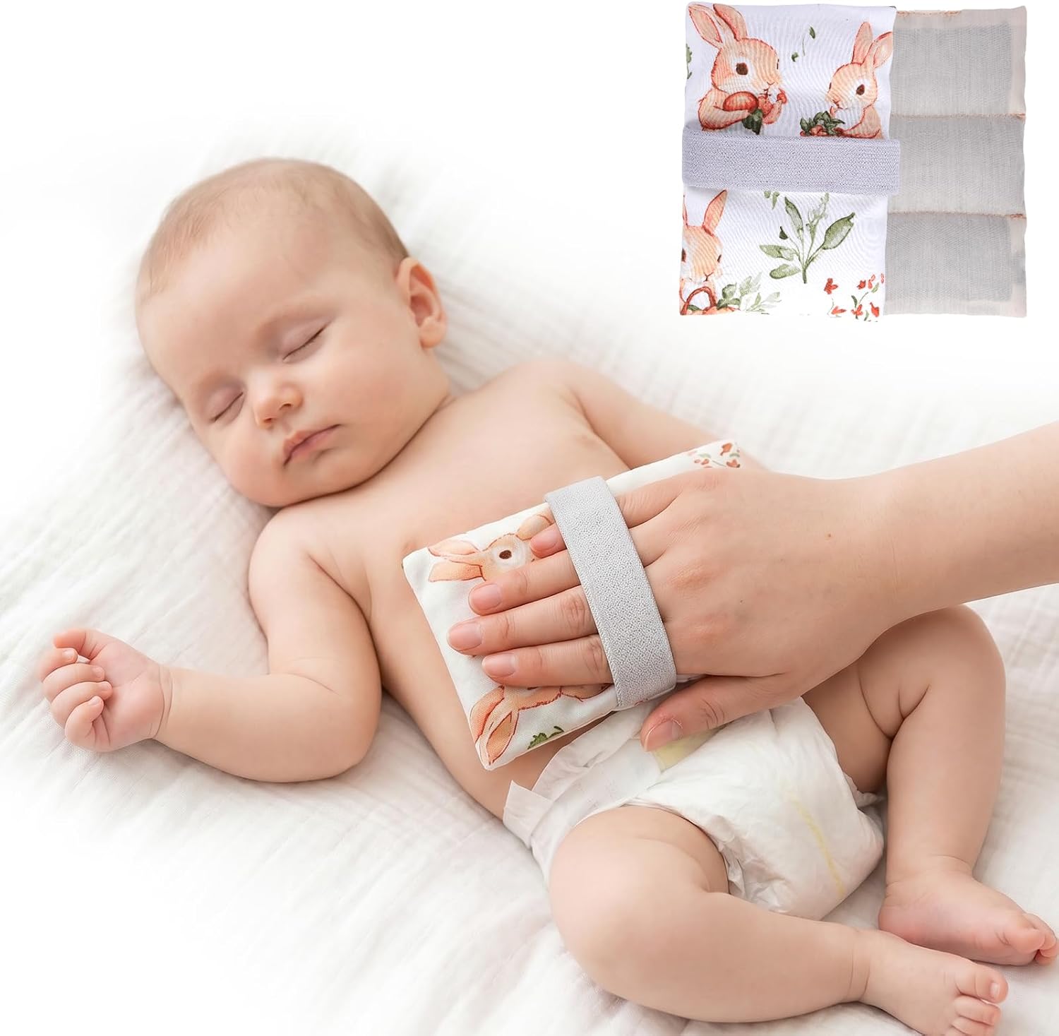 Baby Gas and Colic Heating Pad, Flaxseed Microwaveable Tummy Warmer with Removable Washable Cover, Natural Belly Relief for Newborns and Infants, Helps Soothe Colic Discomfort(Rabbit)