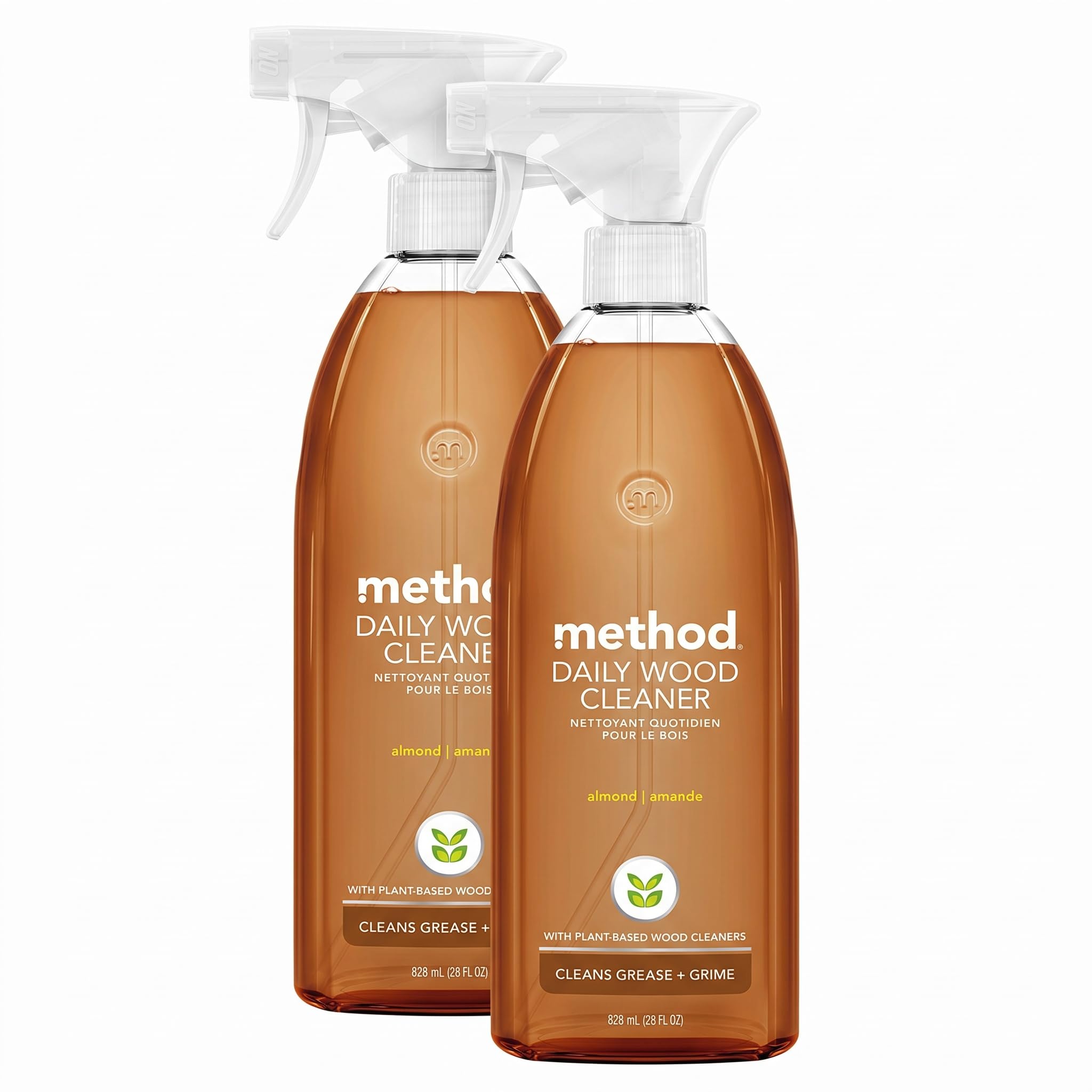 Method Daily Wood Cleaner, Plant-Based Formula that Cleans Shelves, Tables, and Other Wooden Surfaces While Removing Dust &amp; Grime, Almond Scent, 828 ml Spray Bottles, Packaging May Vary (Pack of 2)