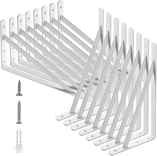16 Pack Heavy Duty Shelf Brackets 9.8 x 6.3 inch, Holdware White Shelving Bracket Wall Mounted Triangle Shelf Brackets 90 Degree Angle Shelf Supporter Corner Bracket for Floating Shelves (250x160mm)