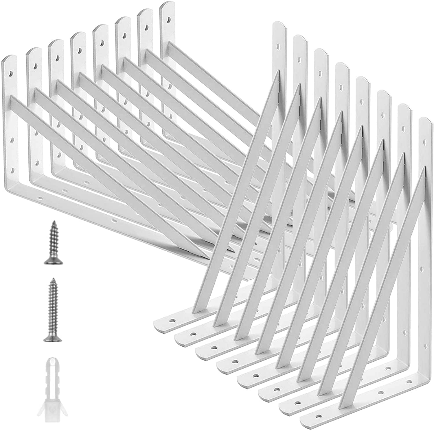 Buy 16 Pack Heavy Duty Shelf Brackets 9.8 x 6.3 inch, Holdware White
