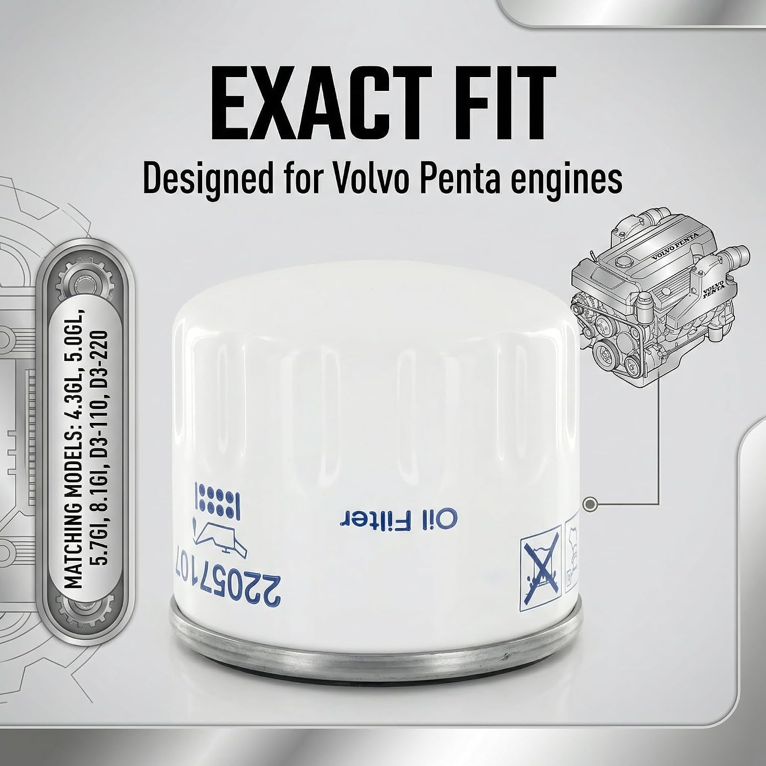 (2pc) Oil Filter 22057107 Replace 834337 Fits for Volvo Penta 2001 2002 2003 MD3 MD11 MD17