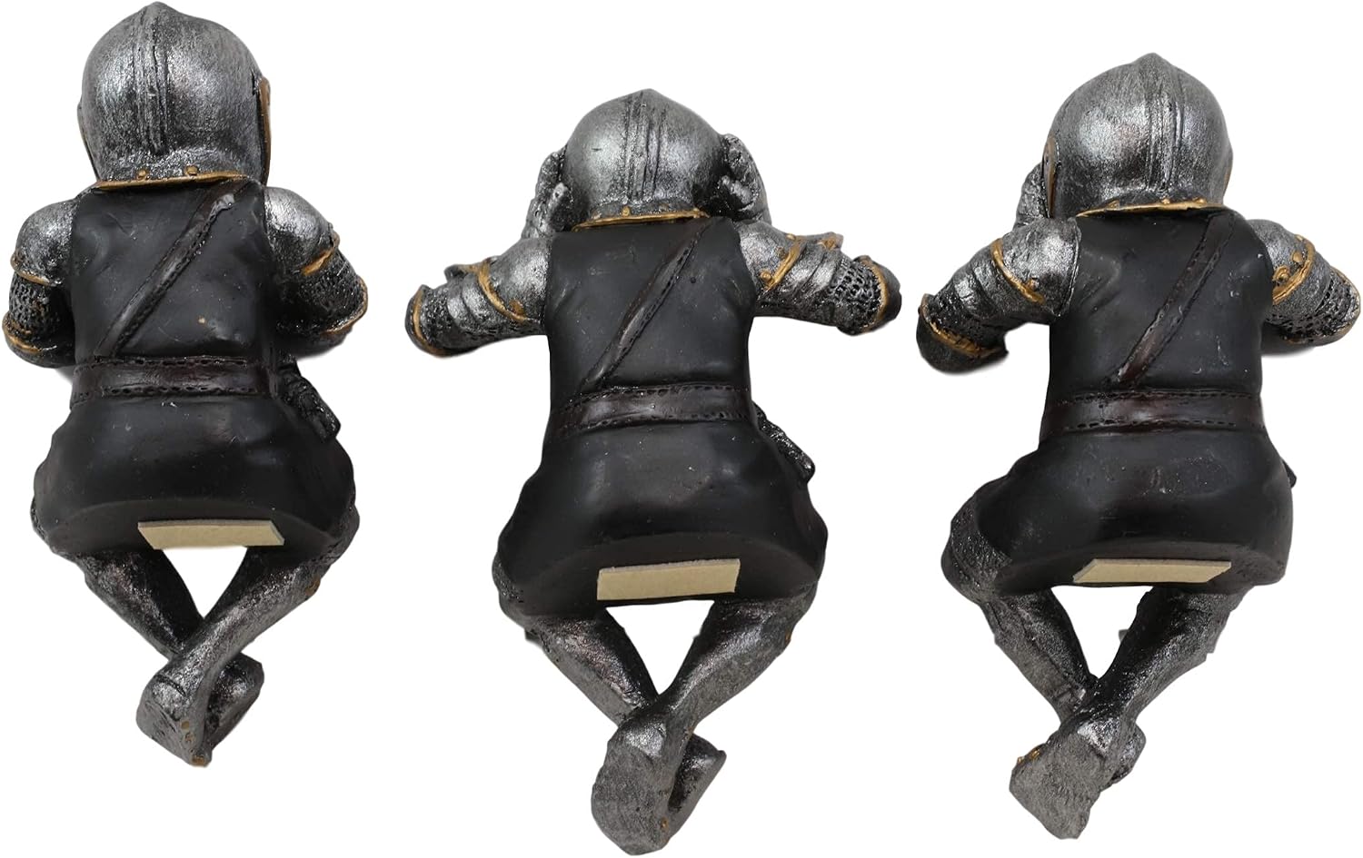 Ebros Gift Set of 3 Renaissance Medieval See Hear Speak No Evil Royal Knights with Black Tunic Ledge Or Shelf Sitters Figurine 4" Tall Suit of Armor Miniature Knights Decor