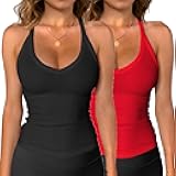 Womens Tank Top 2 Pcs Spaghetti Strap V-Neck Ribbed Tank Tops for Women 2025