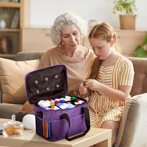 Miniatura 7 de Yinsun Kit de ganchillo con 24 hilos para principiantes, juego de ganchillo con accesorios de almacenamiento de hilos, hilo para ganchillo y tejido,