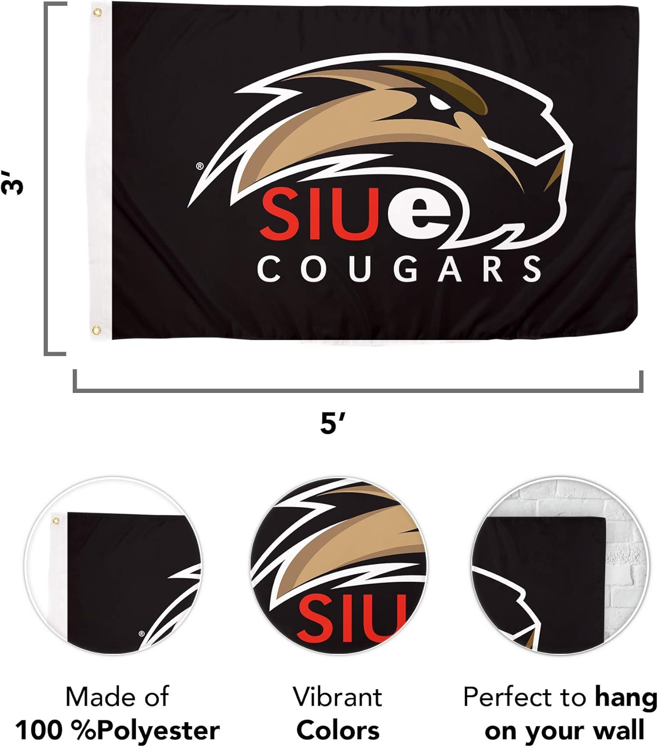 Desert Cactus Southern Illinois University Edwardsville SIUE Flag - 3 x 5 Feet Cougars Banner, Indoor/Outdoor Durable Fabric, 100% Polyester Design (Style 2a)