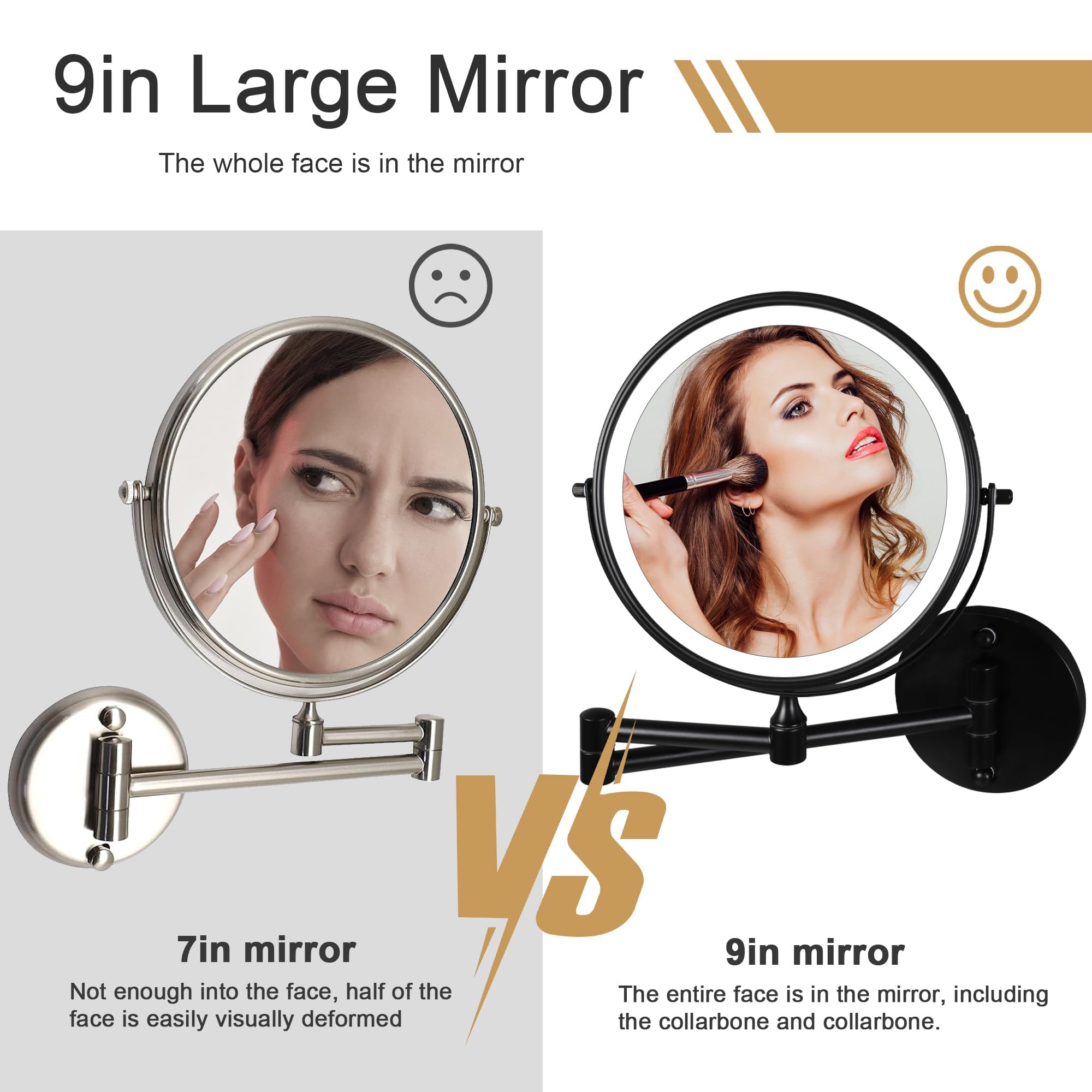 Wall Mounted Makeup Mirror with Lights, 10X Magnifying Rechargeable Vanity Mirror