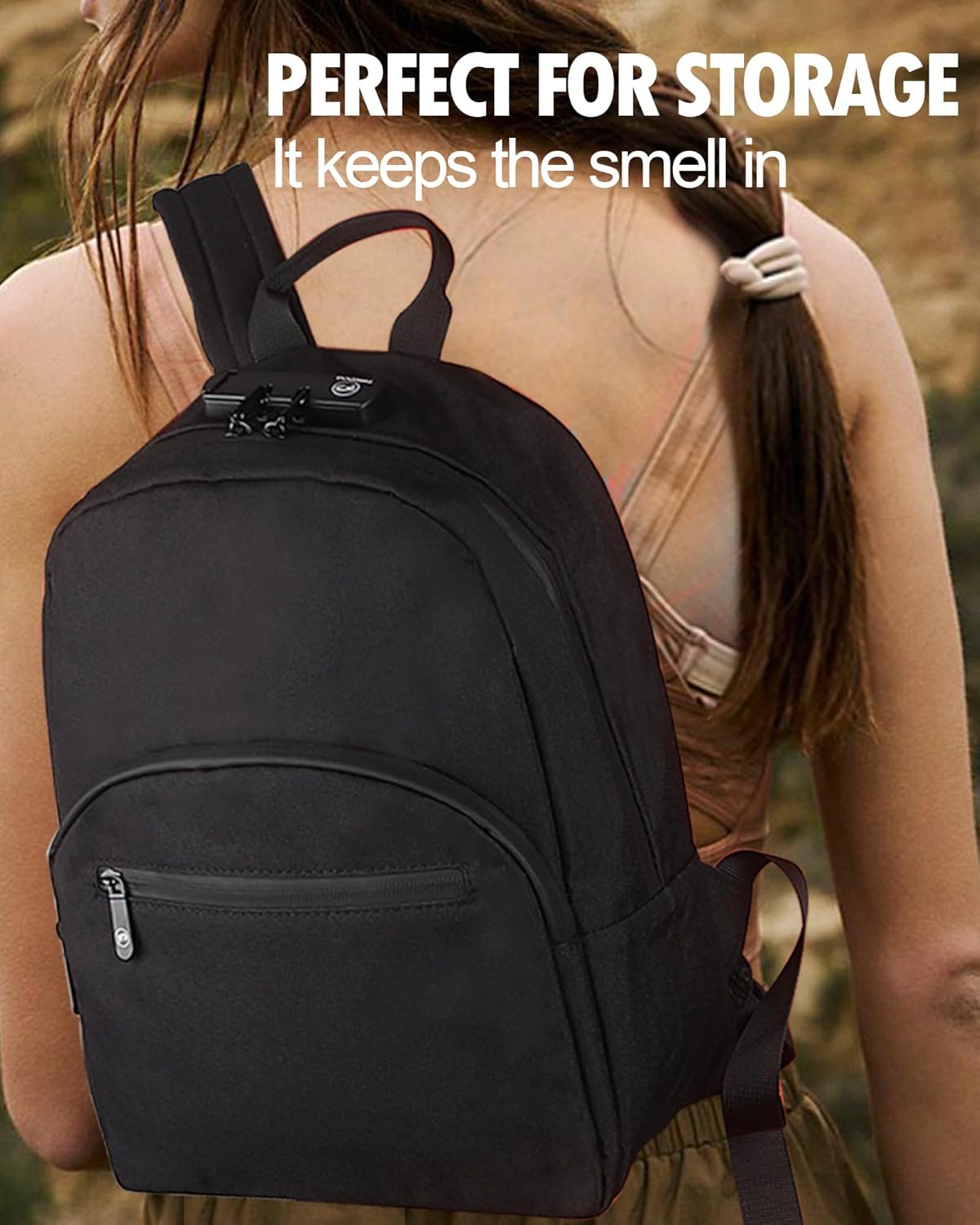 FIREDOG Mini Smell Proof Backpack with Lock for Men Women, Smell Proof Bookbag for Travel (Black) - Image 5