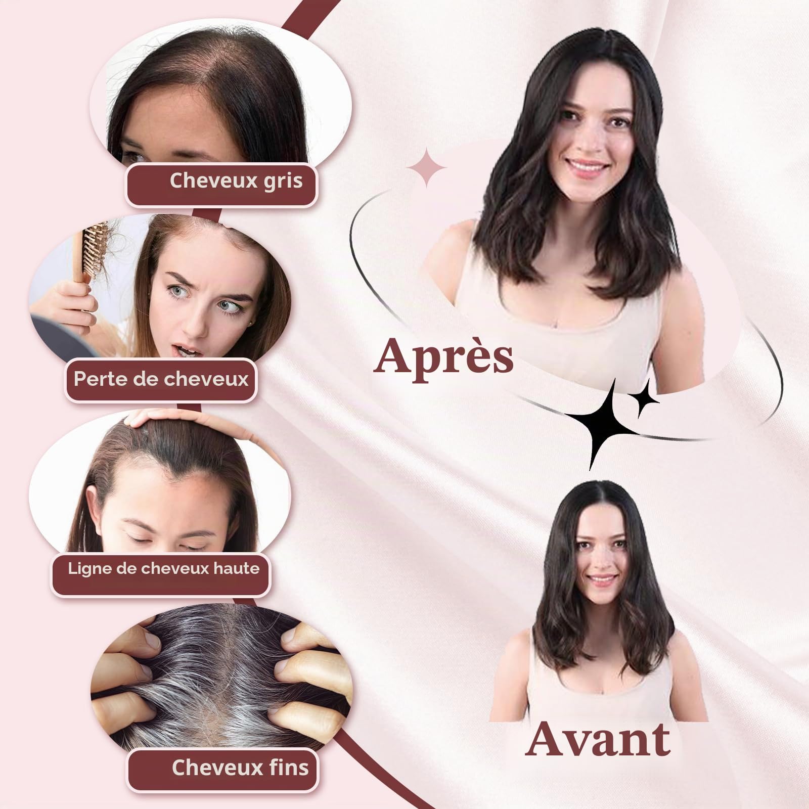 Postiche avec base suisse pour femme - Ajoute plus de volume et couvre la perte de cheveux - 30,5 cm - Gris mélangé