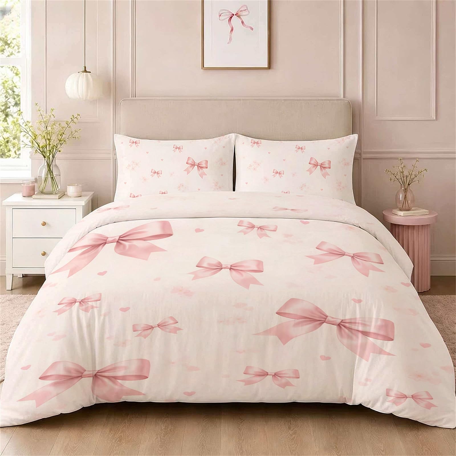 Vryxel Girls Kids Bow Heart Bedding Double Duvet Cover Set Bed Zipper Pink 200 x 200 CM