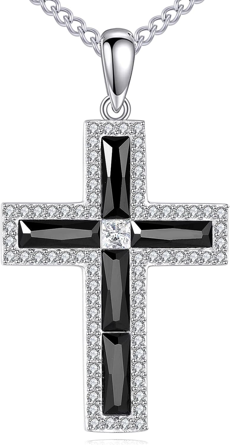 Cross Necklace Sterling Silver Cubic Zirconia Cross Pendant Religious Jewelry Gifts for Women Men
