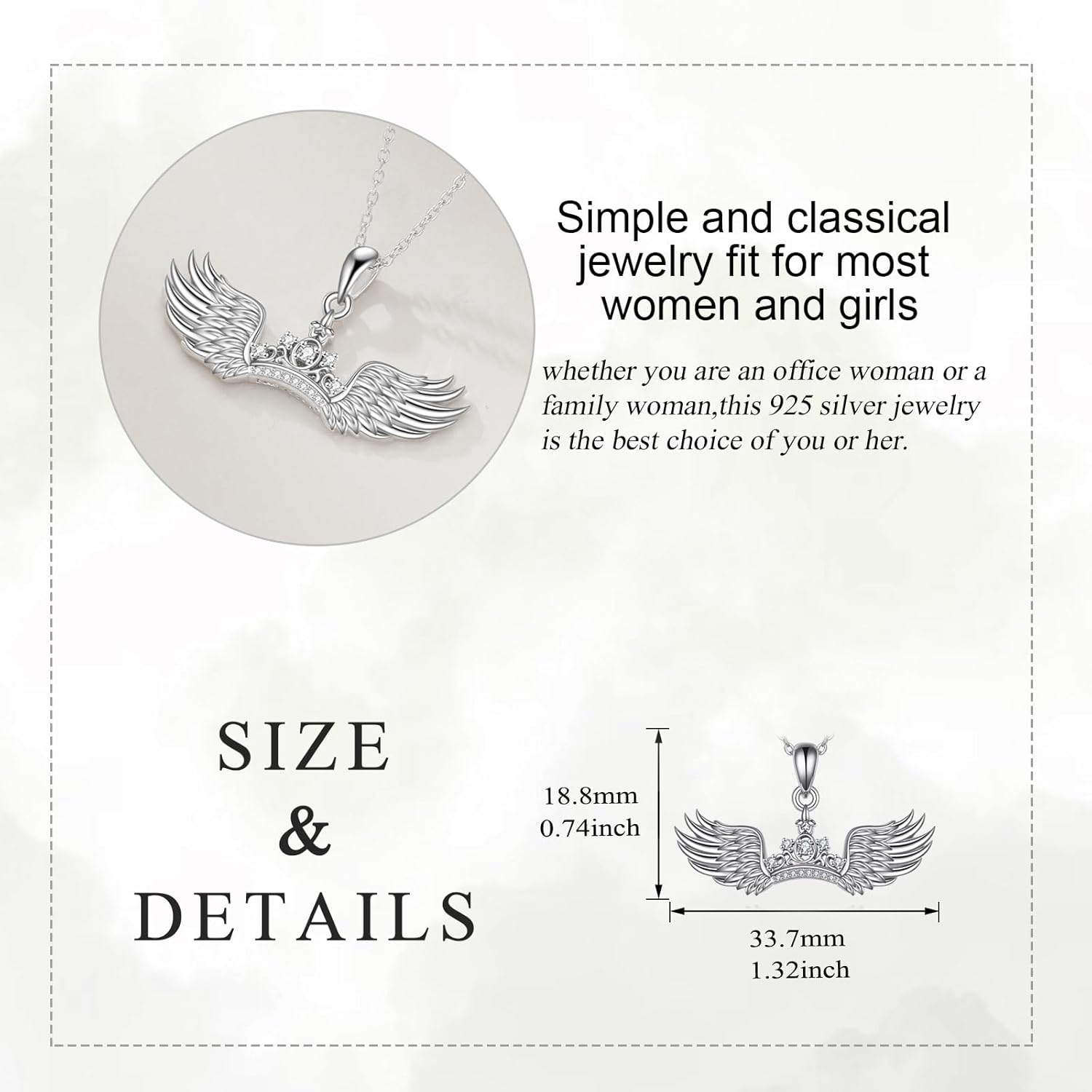 Angel Wings Necklace 925 Sterling Silver Guardian Angel Cubic Zirconia CZ Pendant Jewelry Gifts for Women - Image 4