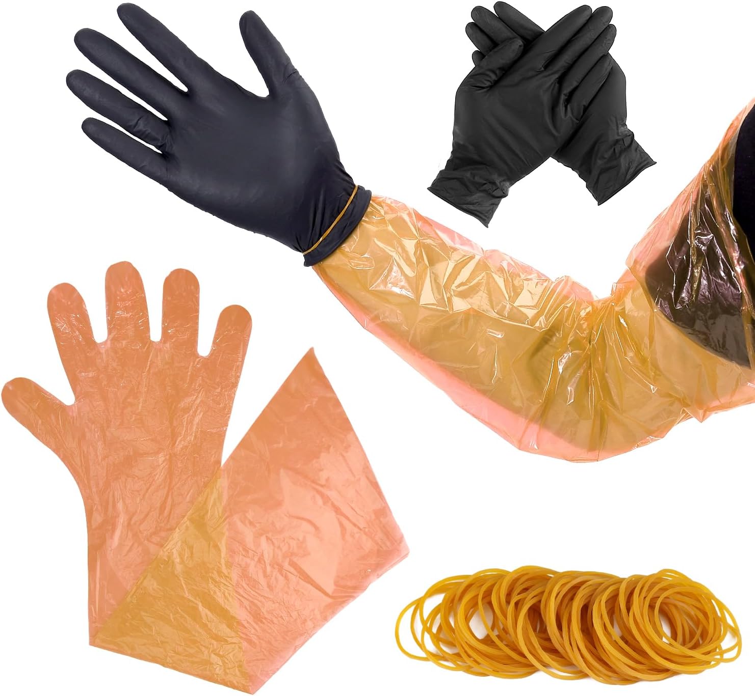 30 Pair Field Dressing Deer Gutting Kit, Including Long Hunting Cleaning Gloves & Black Short