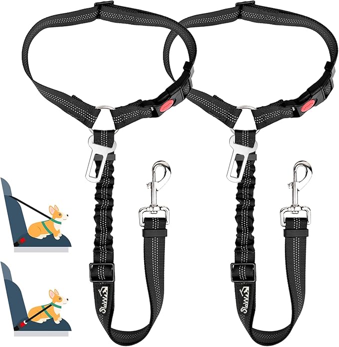 SlowTon 2 in 1 Dog Seatbelts for Cars UK, 2 Pack Pet Car Seat belt Headrest Restraint with