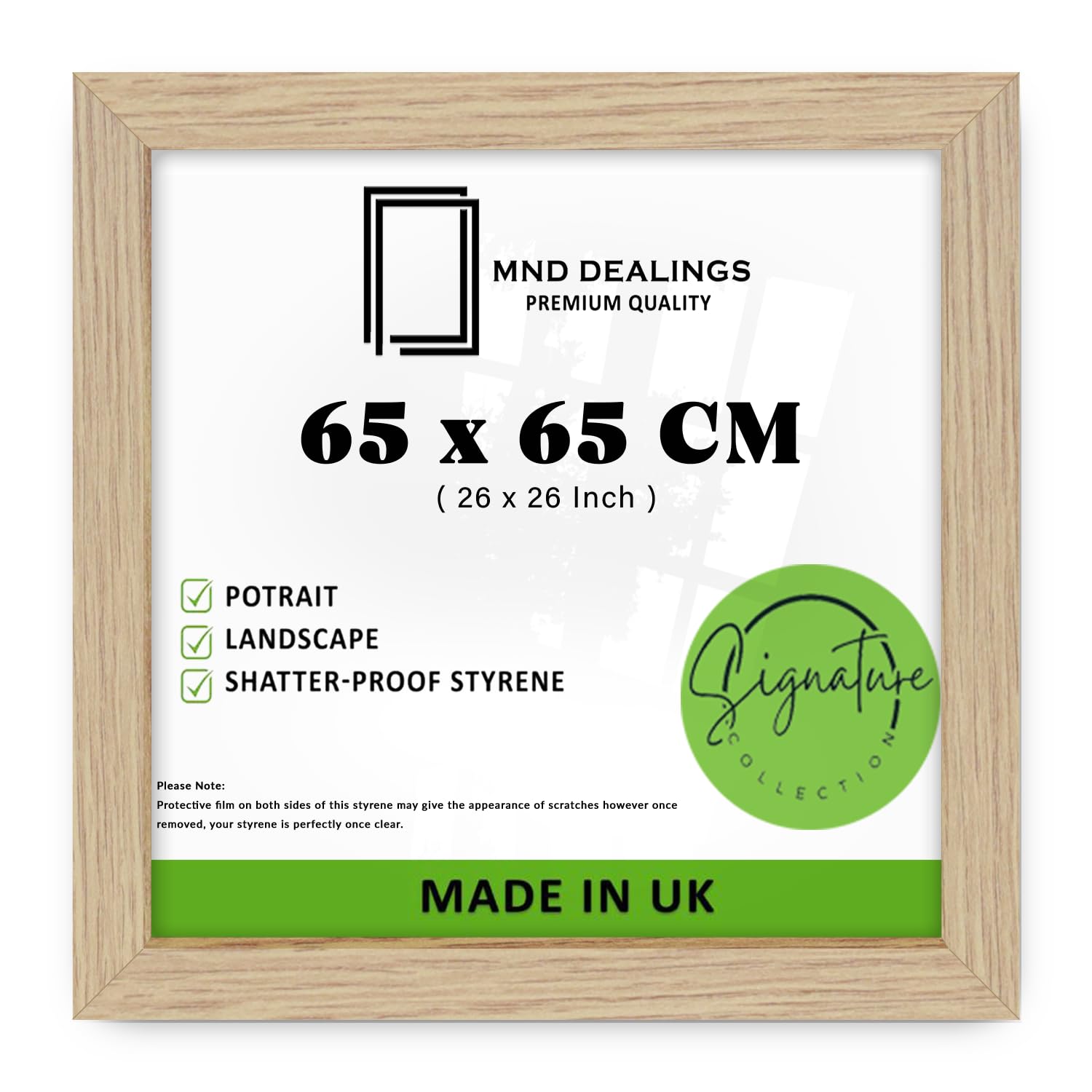 Mnd Dealings Oak | Professional (65 X 65 Cm) Poster Frame |Clear Perspex | 650 X 650 Mm For Landscape/Portrait Orientation |Wall Décor 65 X 65 Cm - [ ]