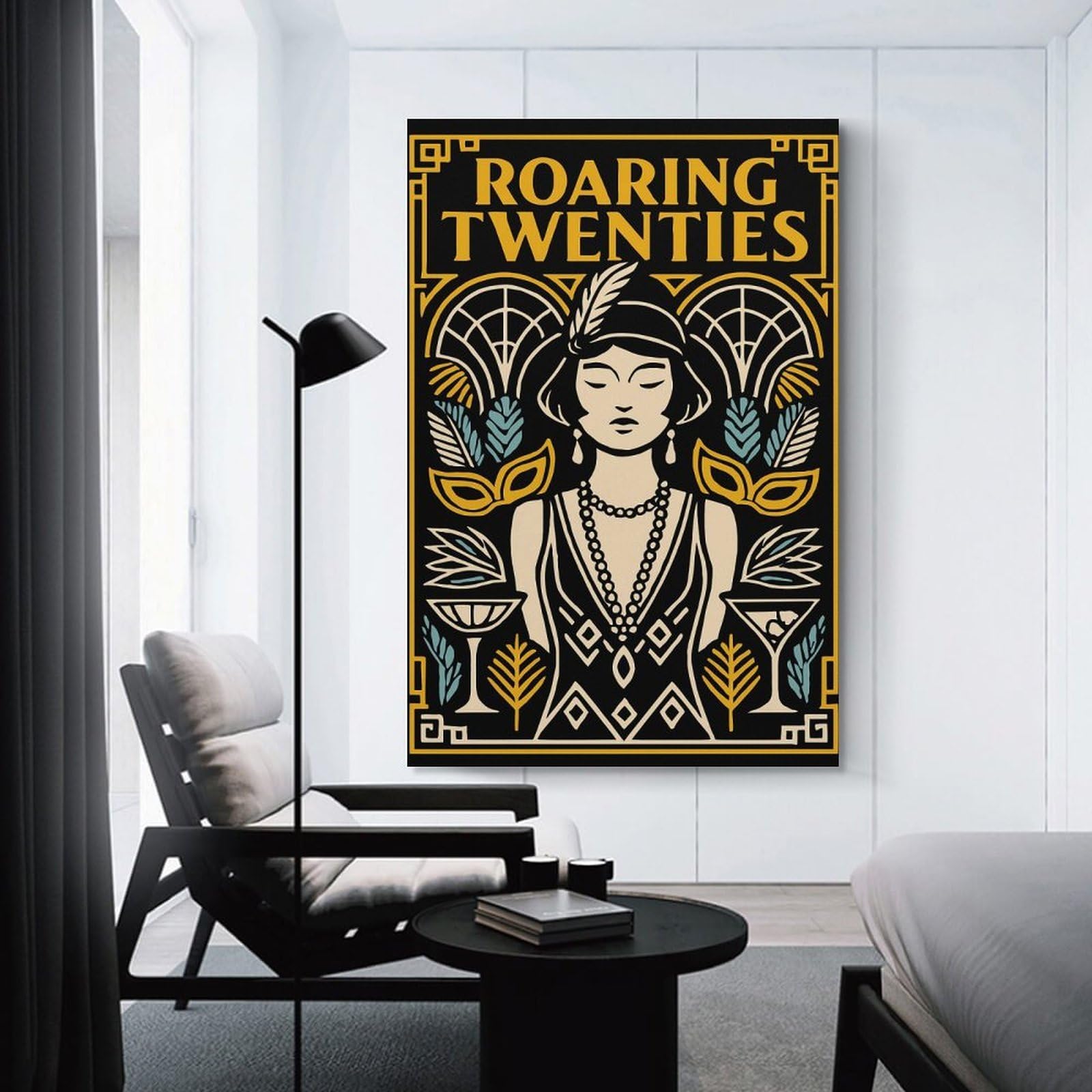Junmoney Roaring Twenties Art Deco Canvas Wall Picture, 20x30inch(50x75cm), for Picture Wall Styling in Lounge Or Bedroom, An Easy Match for Collected Prints