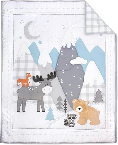 Miniatura 2 de Juego de ropa de cama para cuna de bebé de 4 piezas (gris alce y oso)