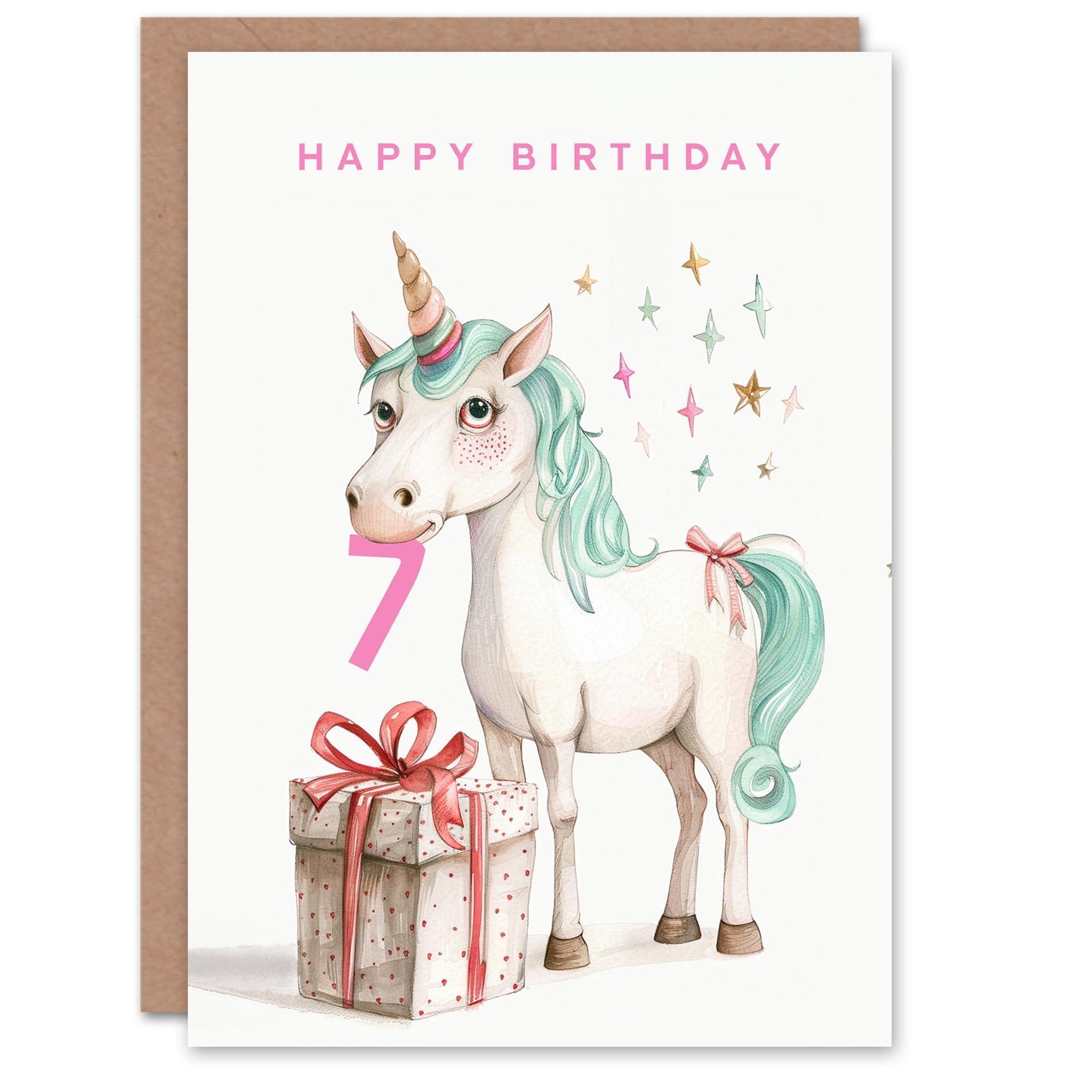 Artery8 7th Birthday Card Unicorn Stars Present Fun Kids Age 7 Year Old Child For Son Daughter Girl Boy Happy Card