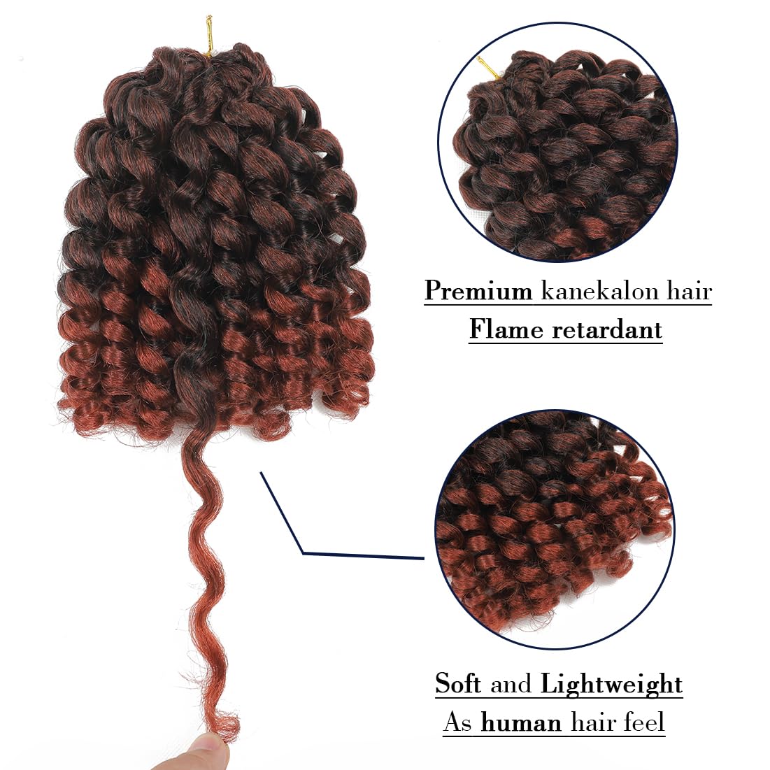 Wand Curl Crochet Braids Hair 8 Inch Jamaican Wand Curl Ombre Crochet Hair Jamaican Bounce Crochet Hair Colored Crochet Braids Ringlet Twist Hair Extension Crochet Hair(5PCS,T350)