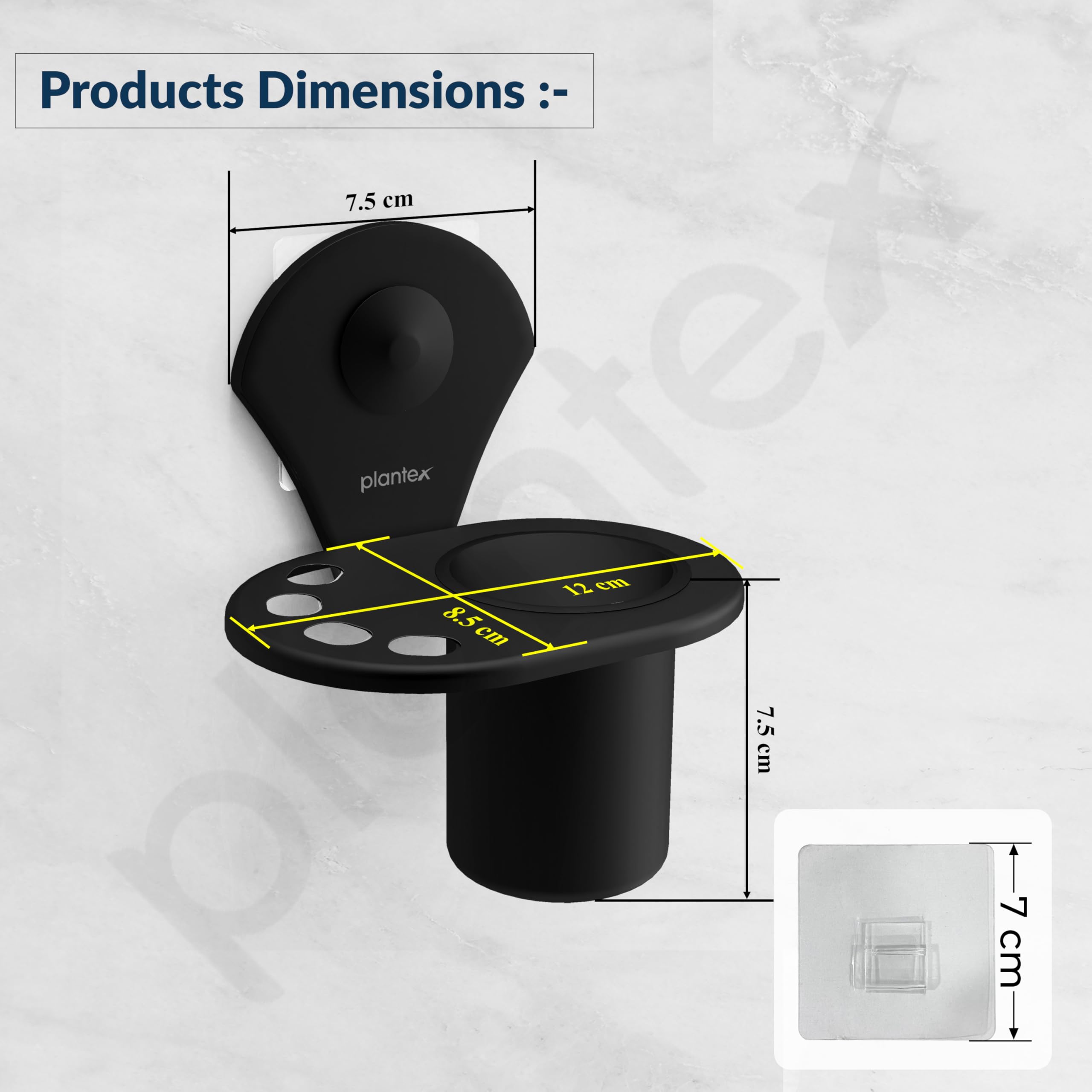 Plantex Royal Self Adhesive Stainless Steel Tooth Brush Holder/Tumbler Holder/Bathroom Accessories (Black, Powder Coated) 2