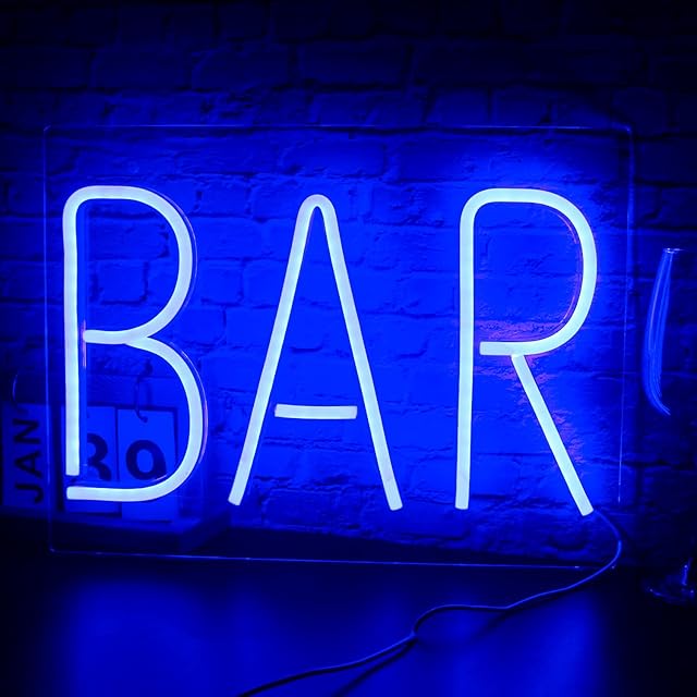 Blue Bar Neon Sign Led Acrylic Backboard Signs Big Neon Wall Sign USB Neon Light for Bar Hotel Indoor Gaming Room Cocktail Beer Party Christmas Wedding Sign