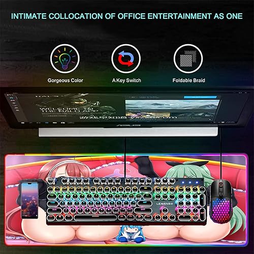 Miniatura 6 de Alfombrillas para ratón para juegos de anime para niña, sexy, RGB LED, alfombrilla de ratón para computadora de juegos, tamaño grande, XXL,