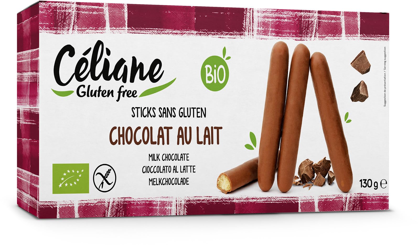 Celiane - Milchschokoladen-Sticks glutenfrei - 130 g - 10er Pack