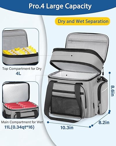 Miniatura 5 de Lonchera térmica versátil para hombres y mujeres, lonchera grande para adultos, turnos de trabajo, viajes al aire libre, color gris, 15L