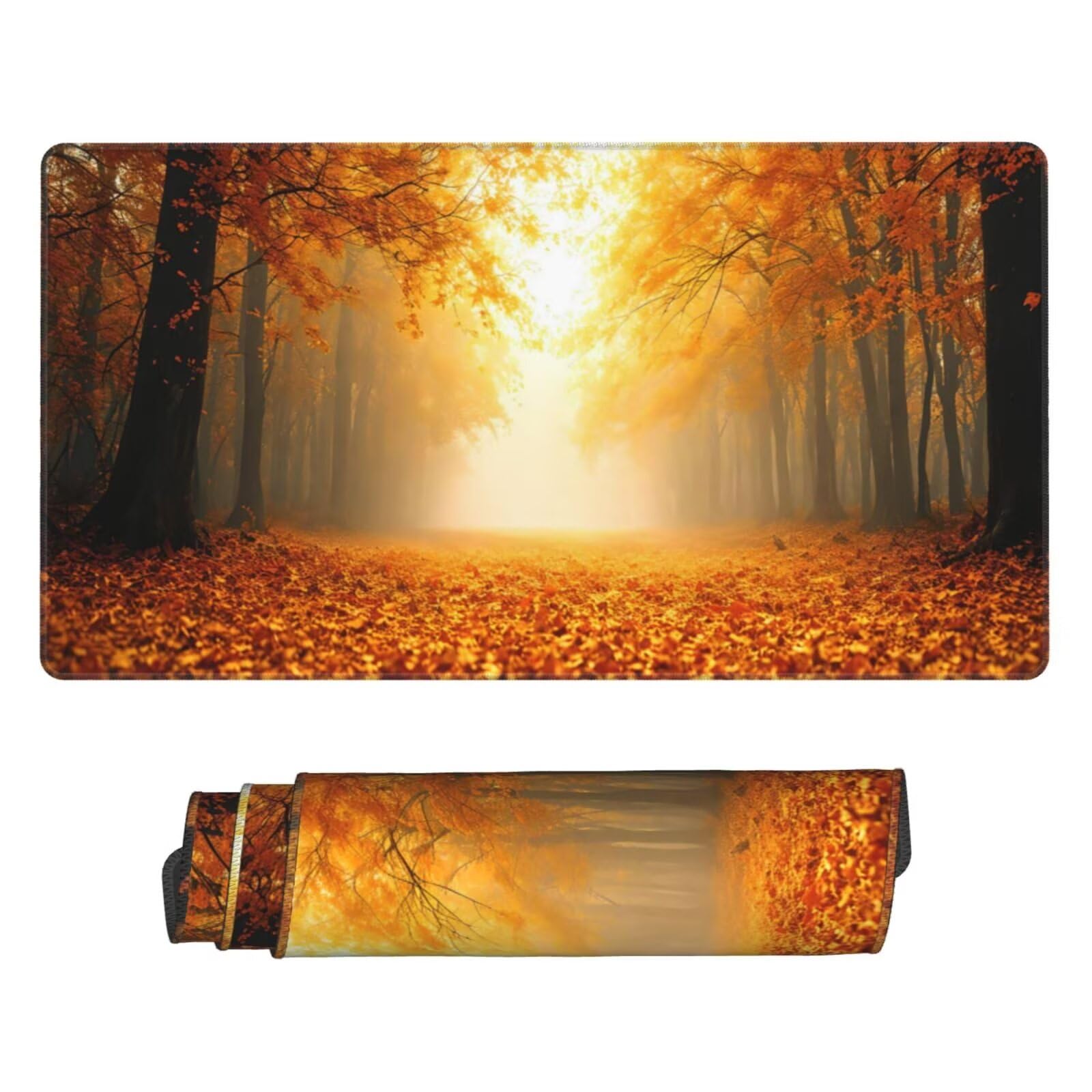 Leśna podkładka pod mysz, duża podkładka pod mysz 1200 x 400 mm, jesienna podkładka pod mysz do gier, podkładka na biurko ze zszytymi krawędziami, podkładka pod mysz z klawiaturą, do pracy, gier,