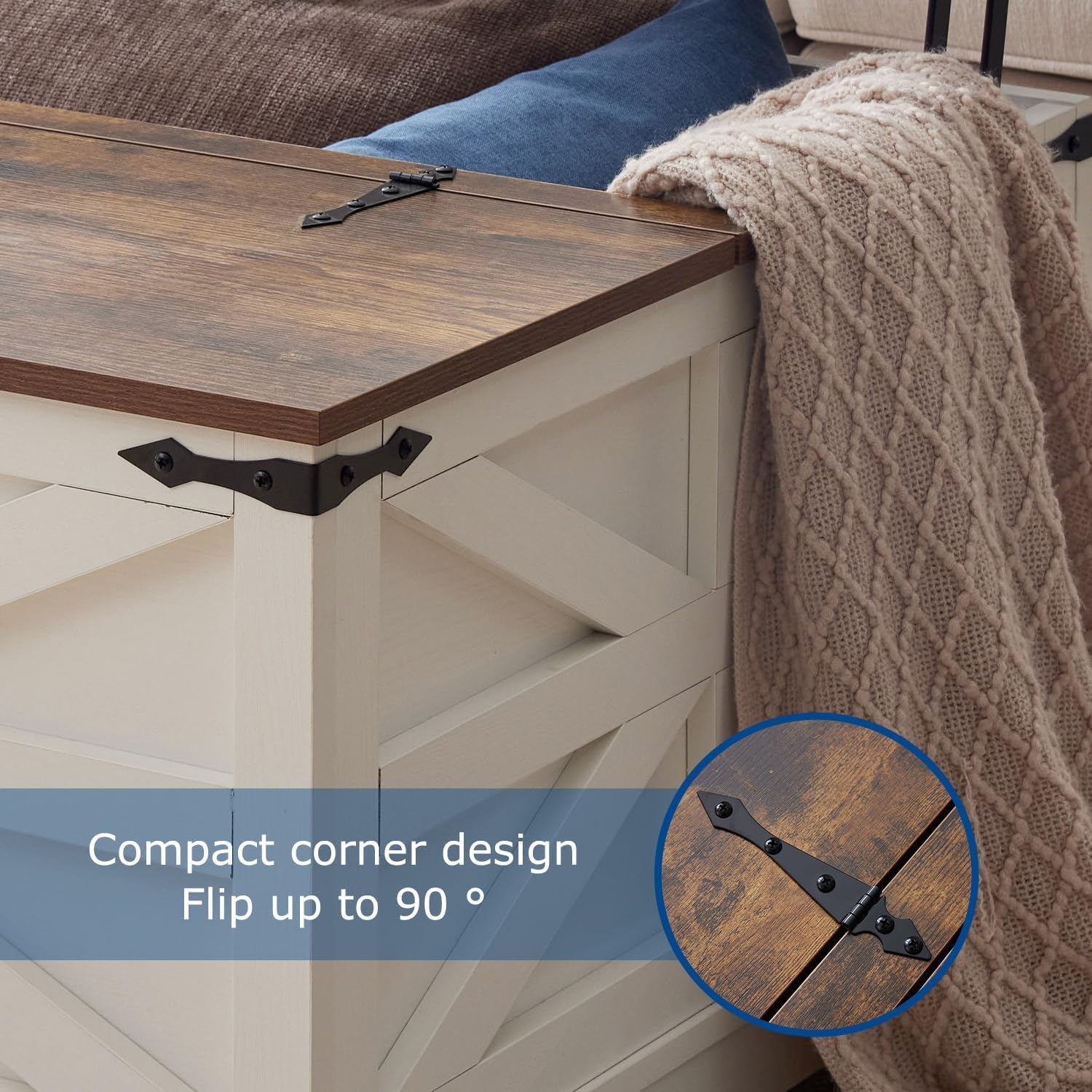 Farmhouse Living Room Furniture Set, 4-Piece with Sliding Barn Door TV Stand, Coffee Table and 2 End Tables with Charging Station & USB Ports, Large Storage Entryway, White