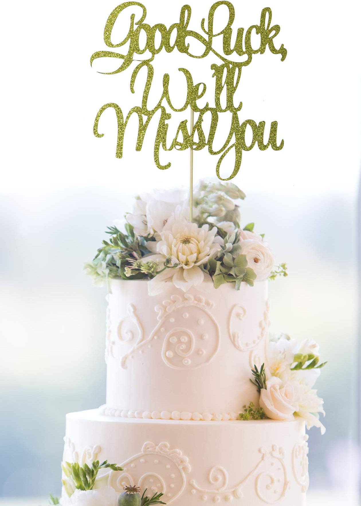 2PCS Good Luck,We'll Miss You Cake Topper, Happy Retirement Cake Topper, Farewell Party Decoration, Retirement Party Decorations(Gold We'll Miss U)