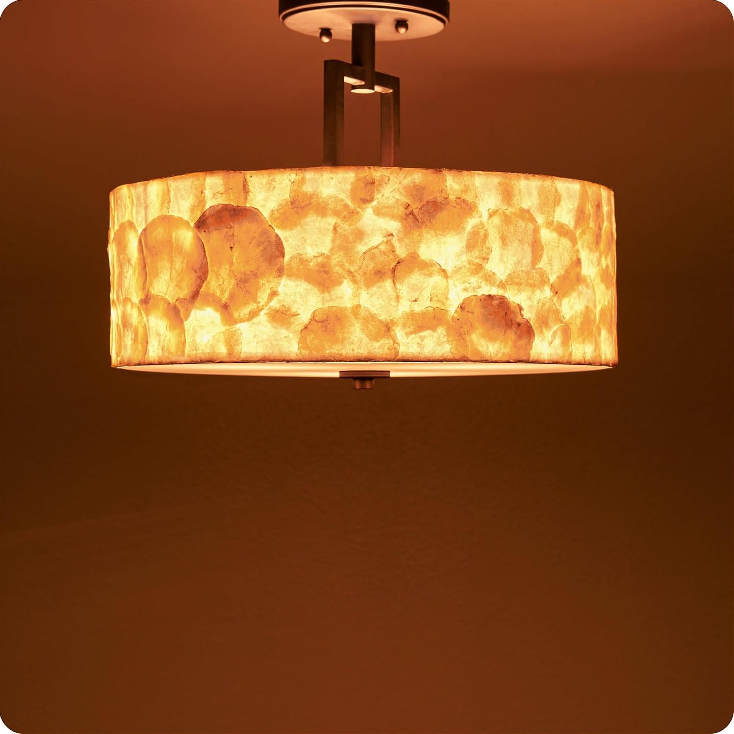Kira Home Cove 15" 3-Light Semi Flush Mount Ceiling Light, Seashell Shade + Glass Diffuser, Oil Rubbed Bronze Finish, Pack of 2